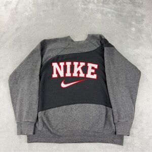 Nike Rework Men's Size Medium Grey Fleece Lined Crewneck Long Sleeve Sweater